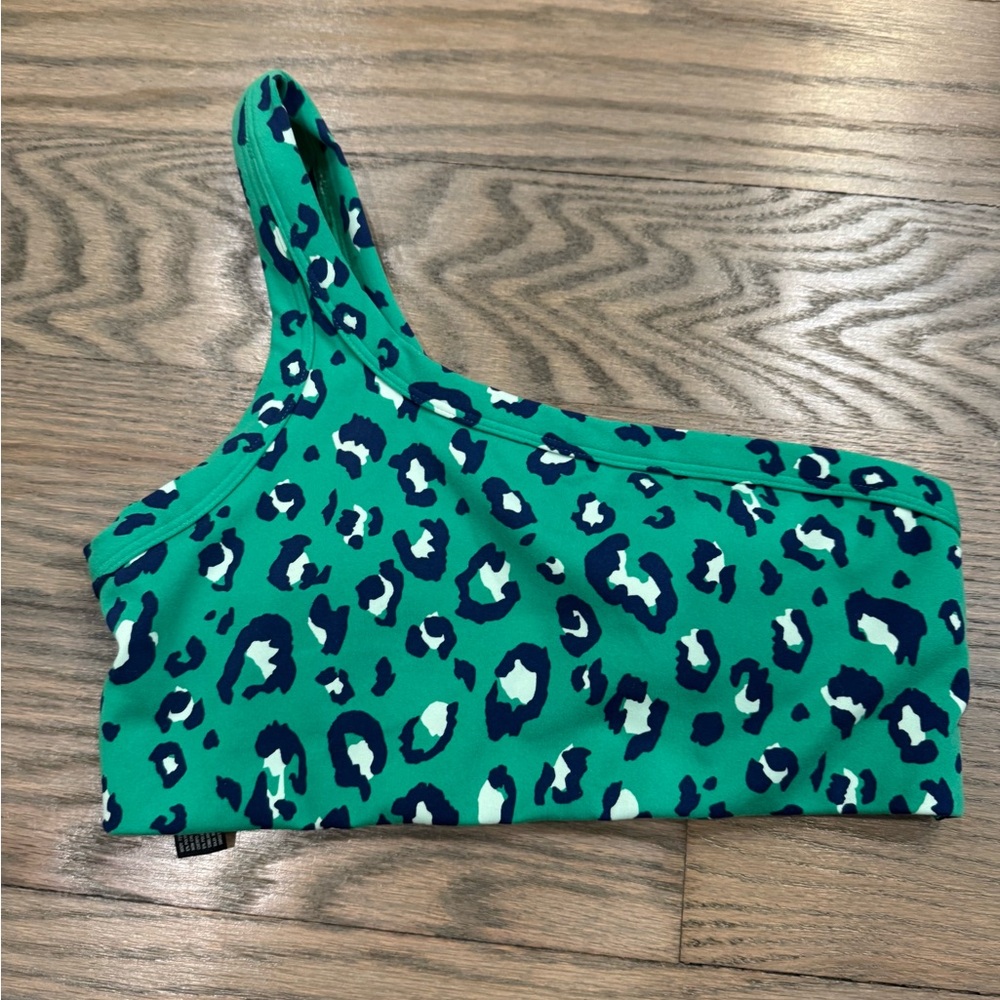 All in Motion Green Leopard Print One-Shoulder Sports Bra Women Small ~GREATCOND